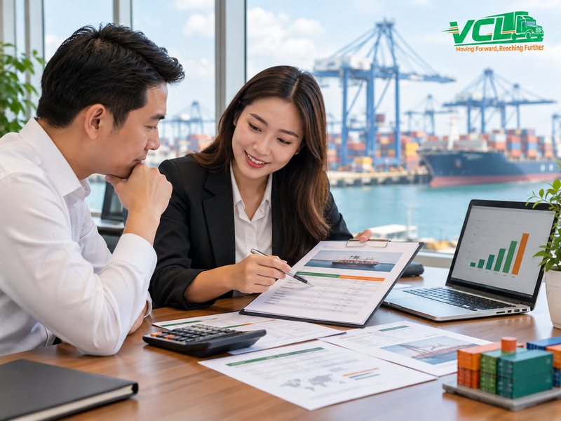 Cước vận chuyển đường biển gồm cước chặng biển, phí tại cảng và phụ phí