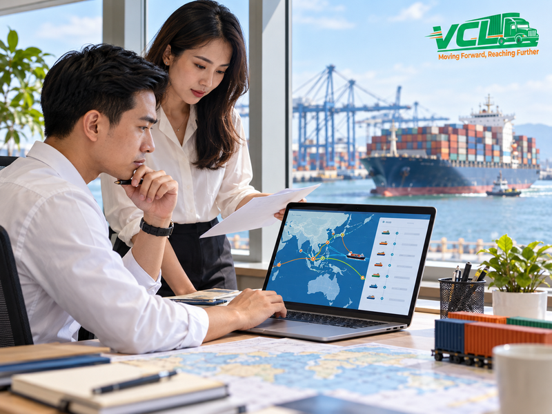 Nhân viên trao đổi báo giá vận chuyển với khách hàng