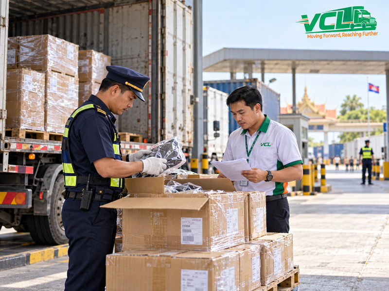Bộ chứng từ xuất khẩu đi Campuchia gồm hóa đơn, phiếu đóng gói và tờ khai hải quan