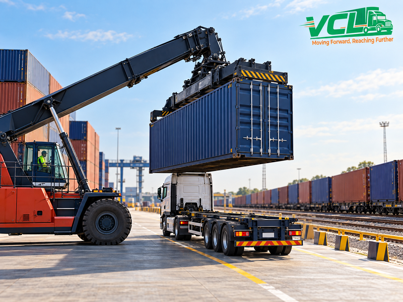 Container được chuyển tiếp từ xe đầu kéo sang tàu tại cảng