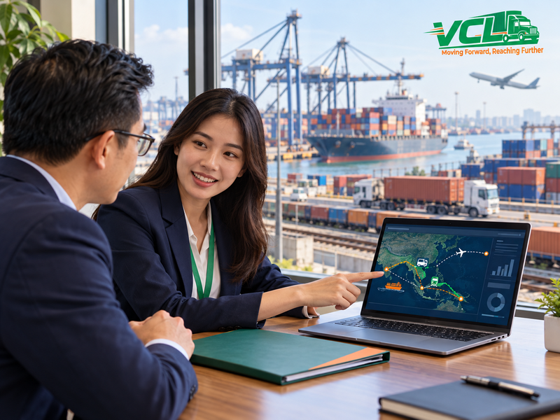 Nhân viên điều phối theo dõi hành trình lô hàng qua nhiều chặng