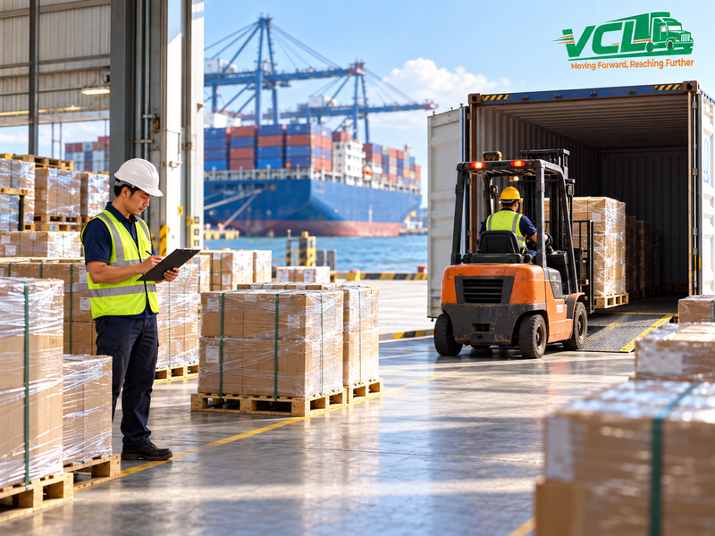 Container xếp tại bãi cảng chờ lên tàu